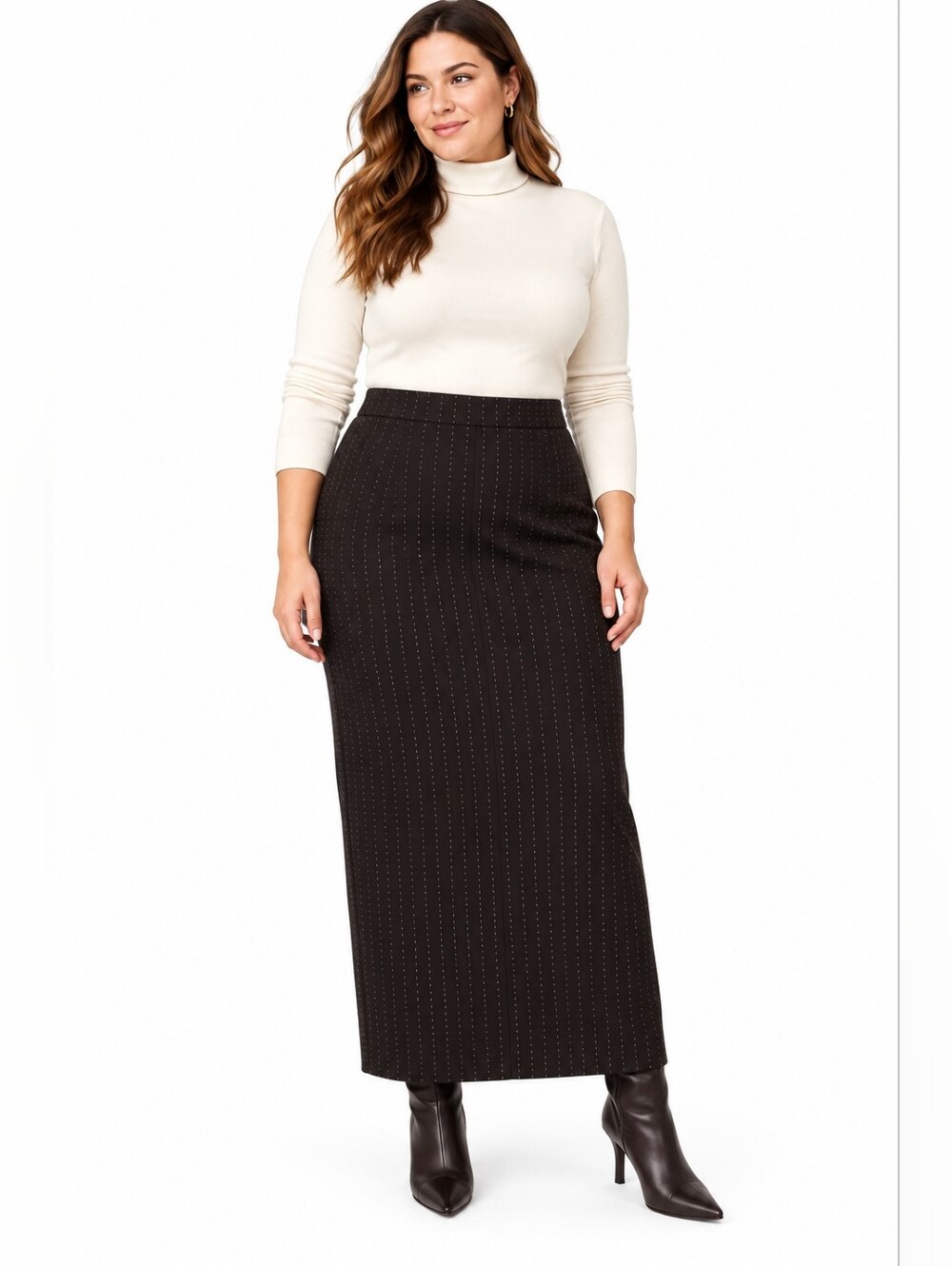 Vintage Y2K Sandra NWT Brown Pinstripe Maxi Pencil Skirt 14